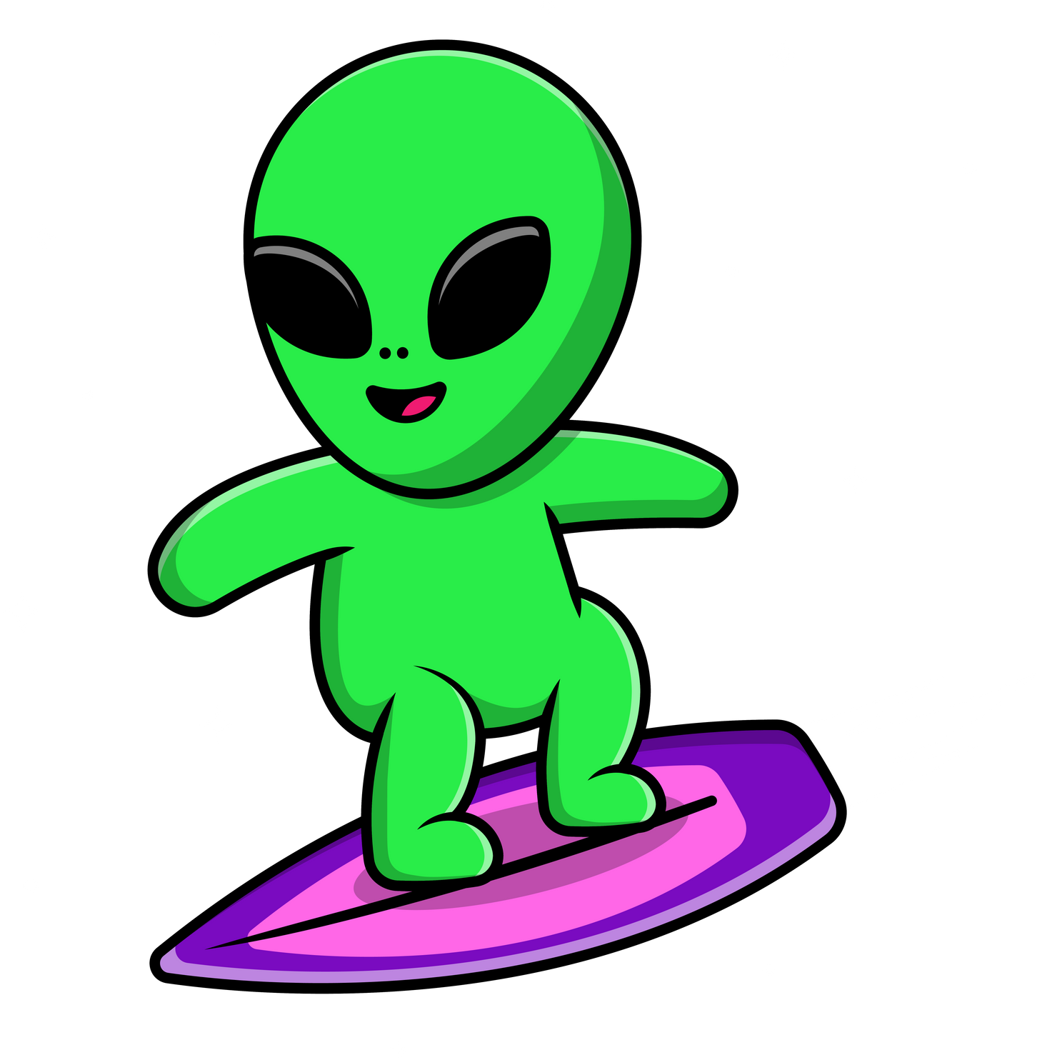Cute Alien Surfing On Space Cartoon